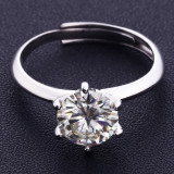 0.5-3 CT DEF VVS 6.5mm classic 6 claws ring Moissanite Diamond Sterling Silver Classic Ring  Platinum plating adjustable size