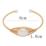 Nature Pearl Bangle Bracelet made of  copper wire real gold plating wrap adjustable size