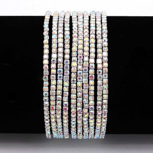 10 pcs/lot Rhinestones Sparkling Elastic Bracelet with 80pcs colored white rhinestones