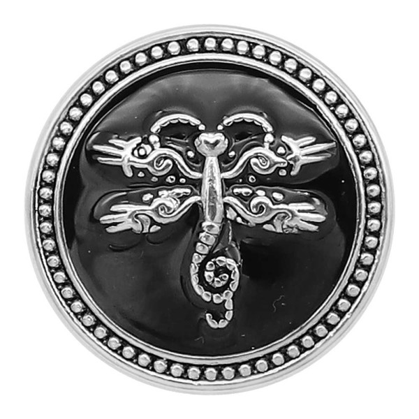 20MM Dragonfly snap silver Plated with Black enamel charms KC9301 snaps jewerly