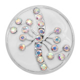 20MM snap silver Plated  rhinestones with White enamel charms KC8107 snaps jewerly