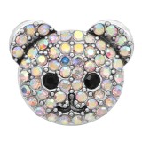 20MM design Bear head metal silver plated snap with white rhinestone KC9292 charms snaps jewelry