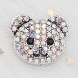 20MM design Bear head metal silver plated snap with white rhinestone KC9292 charms snaps jewelry