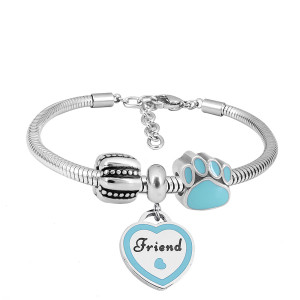 Stainless steel Charm Bracelet with 3 charms Friend blue completed cartoon