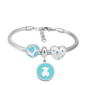 Stainless steel Charm Bracelet with 3 charms bear blue completed cartoon