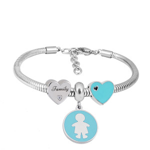 Stainless steel Charm Bracelet with 3 charms Family boy blue completed cartoon