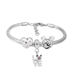 Stainless steel Charm Bracelet with 3 charms pink cartoon completed cartoon