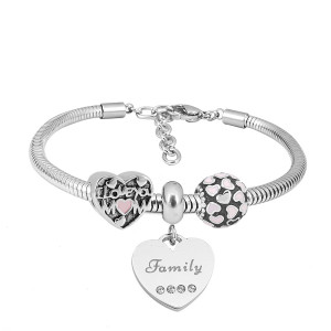 Stainless steel Charm Bracelet with 3 charms mom Family pink completed cartoon