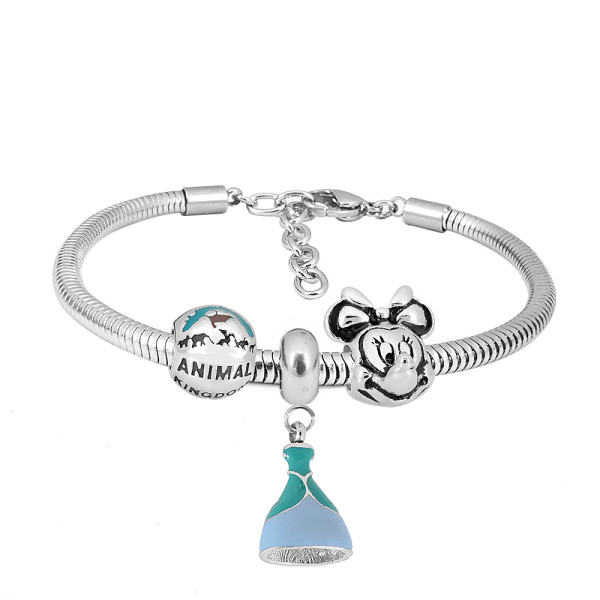 Stainless steel Charm Bracelet with 3 charms skirt blue completed cartoon