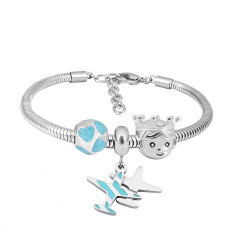Stainless steel Charm Bracelet with 3 charms blue prince aircraft completed cartoon