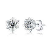 0.5 - 1CT DEF VVS 5mm Moissanite Snowflake studs earrings  Sterling Silver Snow Stud Earring Platinum plating 2pcs/pair