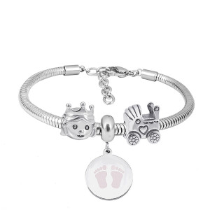 Stainless steel Charm Bracelet with 3 charms babygirl Footprint pink completed cartoon