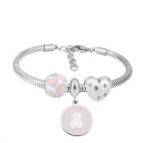 Stainless steel Charm Bracelet with 3 charms bear pink completed cartoon