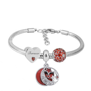 Stainless steel Charm Bracelet with 3 charms red forever completed cartoon