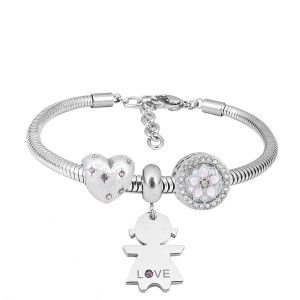 Stainless steel Charm Bracelet with 3 charms babygirl love completed cartoon
