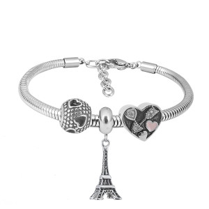 Stainless steel Charm Bracelet with 3 charms Eiffel tower completed cartoon