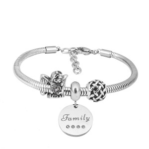 Stainless steel Charm Bracelet with 3 charms Family completed cartoon