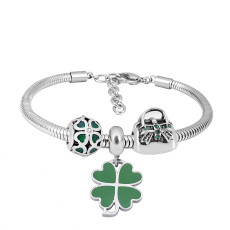 Stainless steel Charm Bracelet with 3 charms green Cross Game completed cartoon