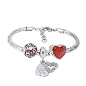 Stainless steel Charm Bracelet with 3 charms red heart completed cartoon