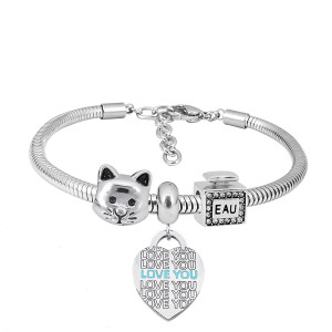 Stainless steel Charm Bracelet with 3 charms loveheart completed cartoon