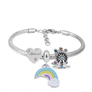 Stainless steel Charm Bracelet with 3 charms Rainbow completed cartoon