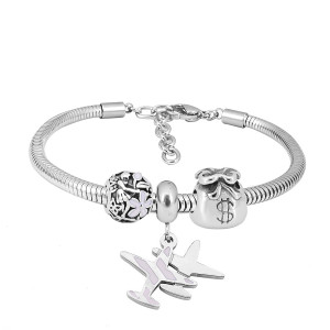 Stainless steel Charm Bracelet with 3 charms aircraft completed cartoon