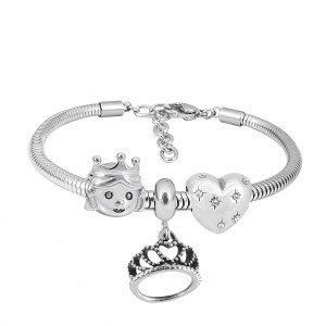 Stainless steel Charm Bracelet with 3 charms Princess Crown completed cartoon