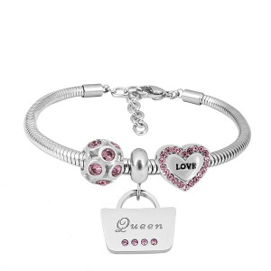 Stainless steel Charm Bracelet with 3 charms queen love purple completed cartoon