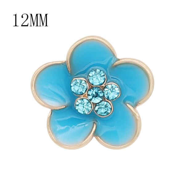 12MM snap gold Plated Flowers Blue enamel charms KS7146-S snaps jewerly