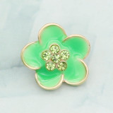 12MM snap gold Plated Flowers Green enamel charms KS7148-S snaps jewerly