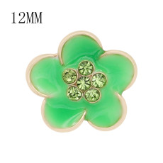12MM snap gold Plated Flowers Green enamel charms KS7148-S snaps jewerly