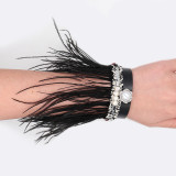 19.5cm black leather bracelets with  1 snaps button  fit 12mm snaps KS0631-S feather type