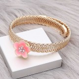 12MM snap gold Plated Flowers Pink enamel charms KS7145-S snaps jewerly