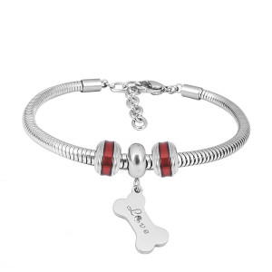 Stainless steel Charm Bracelet with Red dog bone 3 charms completed cartoon