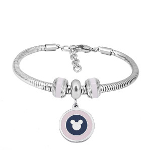 Stainless steel Charm Bracelet with pink 3 charms completed cartoon