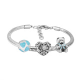 Stainless steel Charm Bracelet with blue bear 3 charms completed cartoon