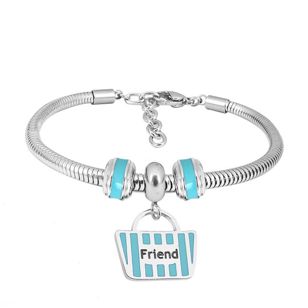 Stainless steel Charm Bracelet with Blue family 3 charms completed cartoon