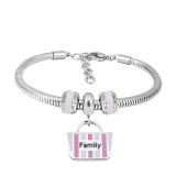 Stainless steel Charm Bracelet withPink family 3 charms completed cartoon