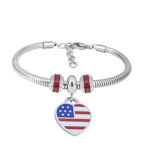 Stainless steel Charm Bracelet with Red flag 3 charms completed cartoon
