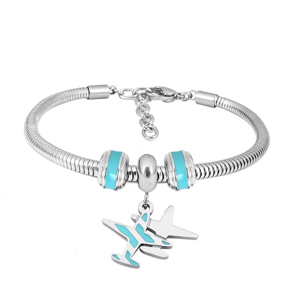 Stainless steel Charm Bracelet with Blue plane 3 charms completed cartoon