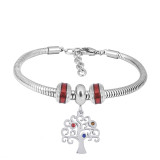 Stainless steel Charm Bracelet with Red Life Tree 3 charms completed cartoon