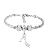 Stainless steel Charm Bracelet with Pink high heels 3 charms completed cartoon
