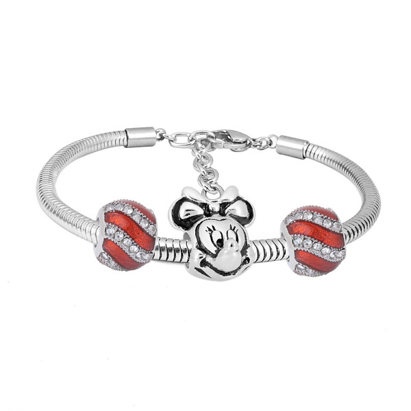Stainless steel Charm Bracelet with red 3 charms completed cartoon