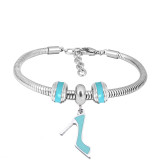 Stainless steel Charm Bracelet with Blue high-heeled shoes 3 charms completed cartoon