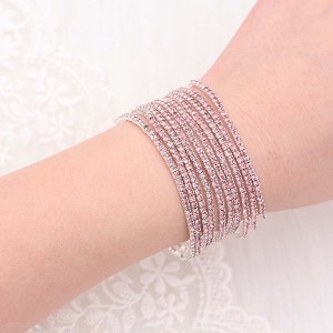 60 pcs/ lot Rhinestones Sparkling  Elastic Bracelet with 80pcs Pink rhinestones