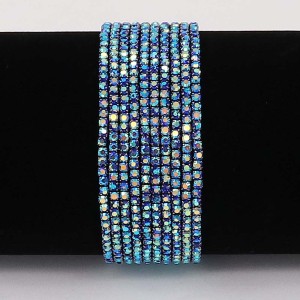 60 pcs/ lot Rhinestones Sparkling  Elastic  Bracelet with 80pcs Blue color rhinestones
