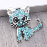 20MM kitten snap silver Plated With Cyan rhinestones charms KC9320 snaps jewerly
