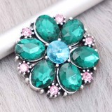20MM Flowers snap silver Plated With Green rhinestones charms KC9321 snaps jewerly