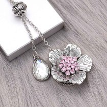 20MM Flowers snap silver Plated With Pink rhinestones charms KC8151 snaps jewerly