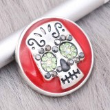 20MM Skull snap silver Plated With rhinestones red enamel charms KC8141 snaps jewerly